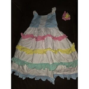 Ricrac and ruffles tiered dress spring Easter with hair clip size 6